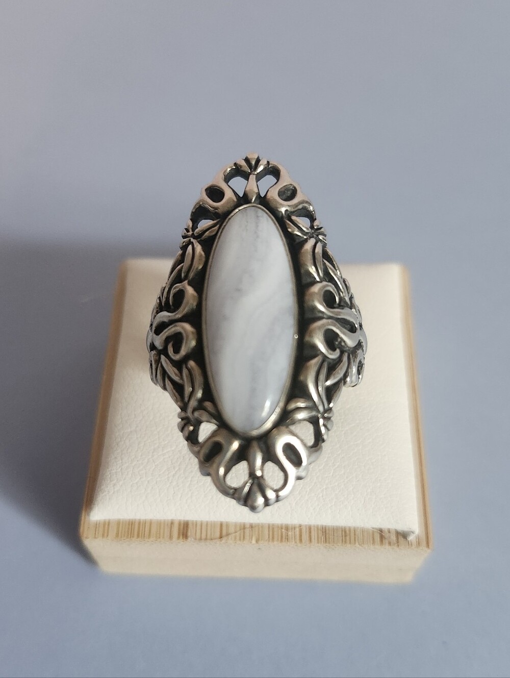 Carolyn Pollack Southwestern Natural Blue Lace Agate Ring 925 Silver Size 9.25